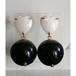 Lele Sadoughi Half Court White Heart Black Bead Dangle Earrings New